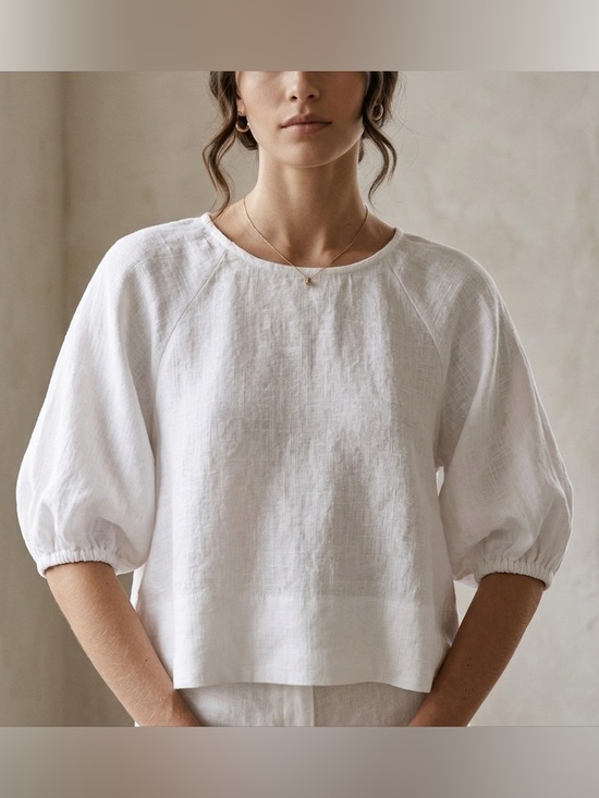 House of Harlow 1960 Tops - House Of Harlow 1960 Women's White Linen Short Puff Sleeve Crop Top Size XS